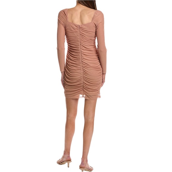 French Connection Toni Ruched Mesh Mini Dress Mocha Mousse Size Small NWT - Picture 3 of 4